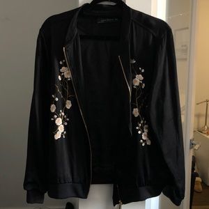 Zara Black Bomber w Embroidery